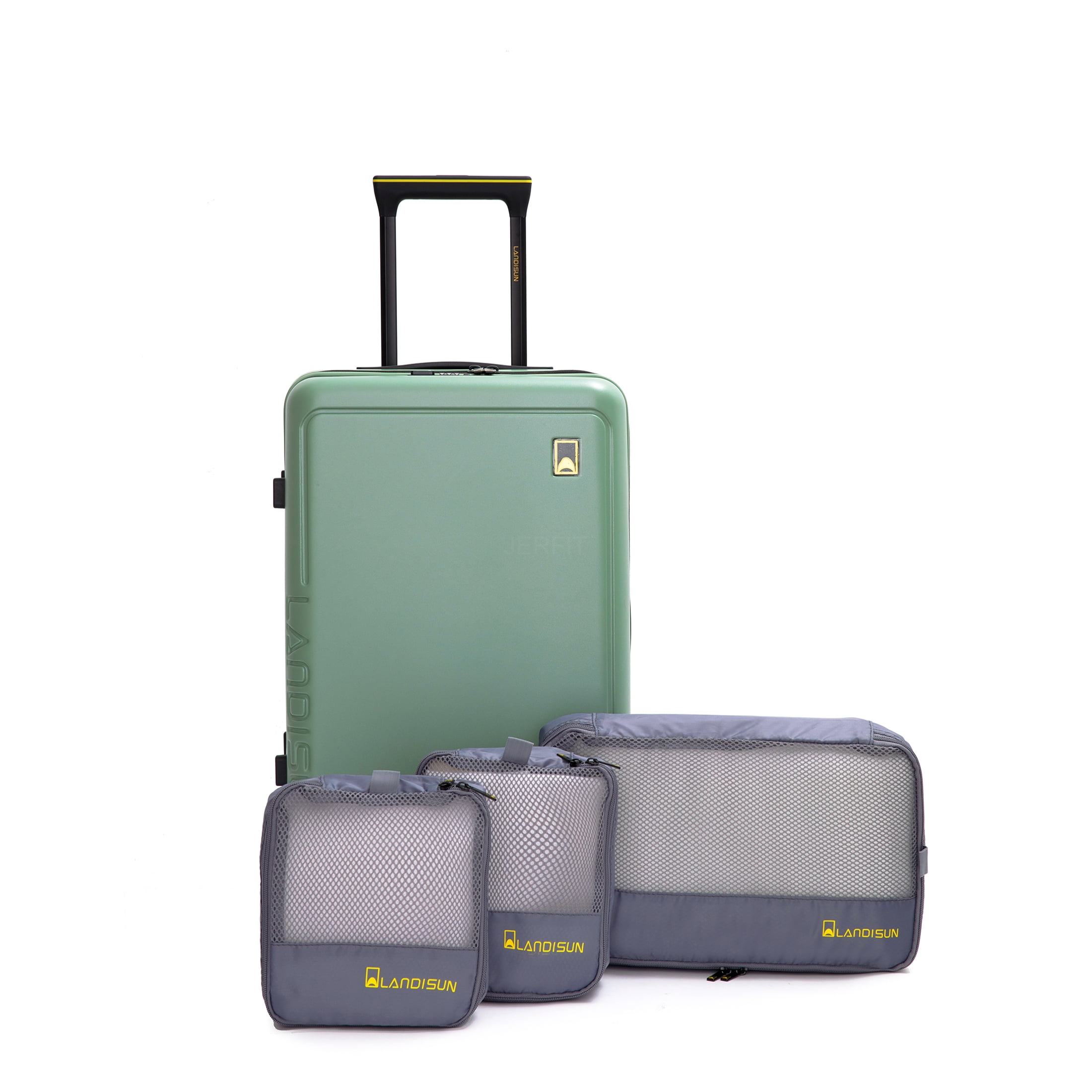 JERFIT 3-Piece Lightweight Hardshell Spinner Luggage Set, TSA Lock, ABS+PC Carry On, Checked & Underseat Suitcases with 360° Wheels, Light Green
