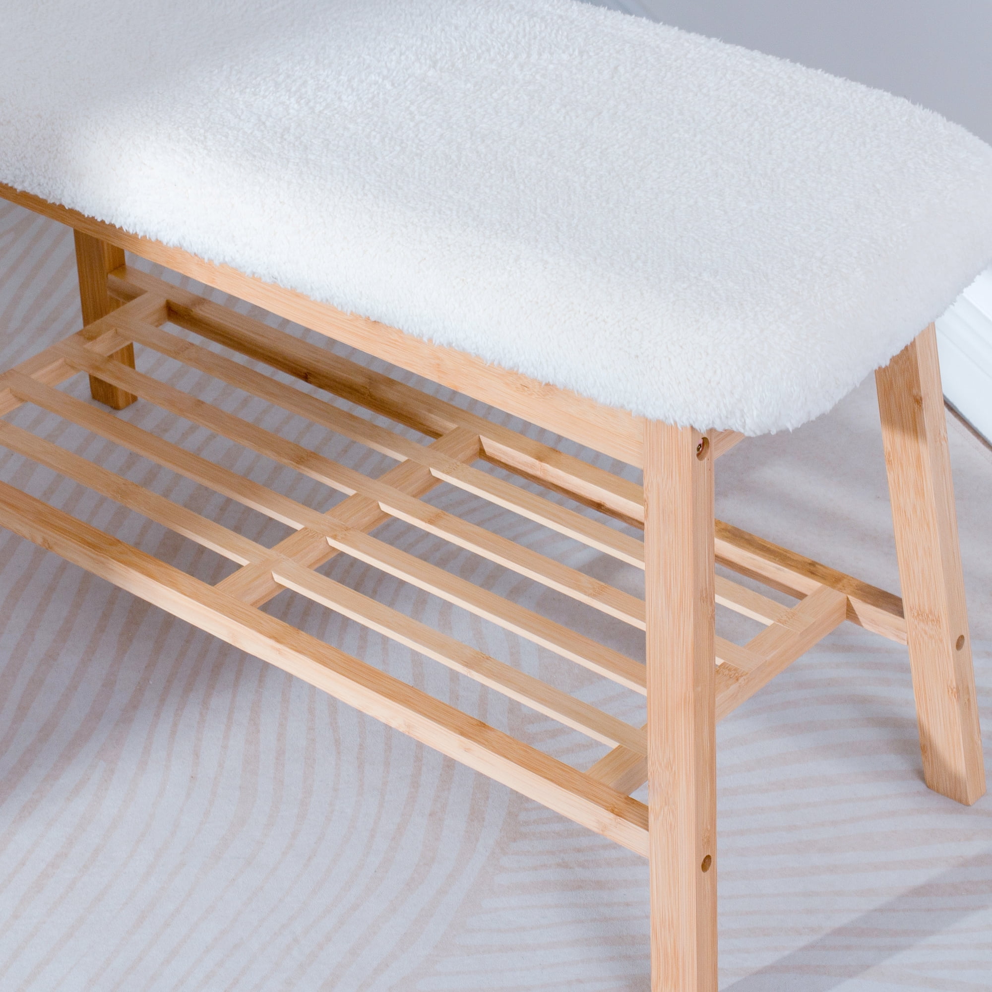Tufted Fabric Bench Ottoman Bench, White