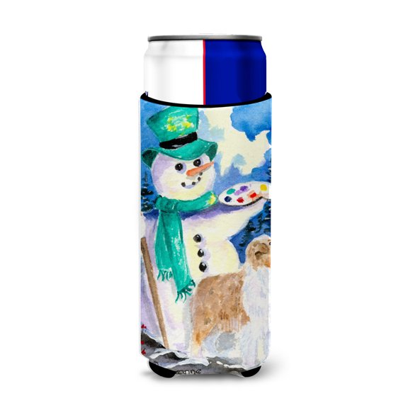Caroline's Treasures SS8996MUK Snowman with Australian Shepherd Ultra Hugger for slim cans, Slim Can, multicolor