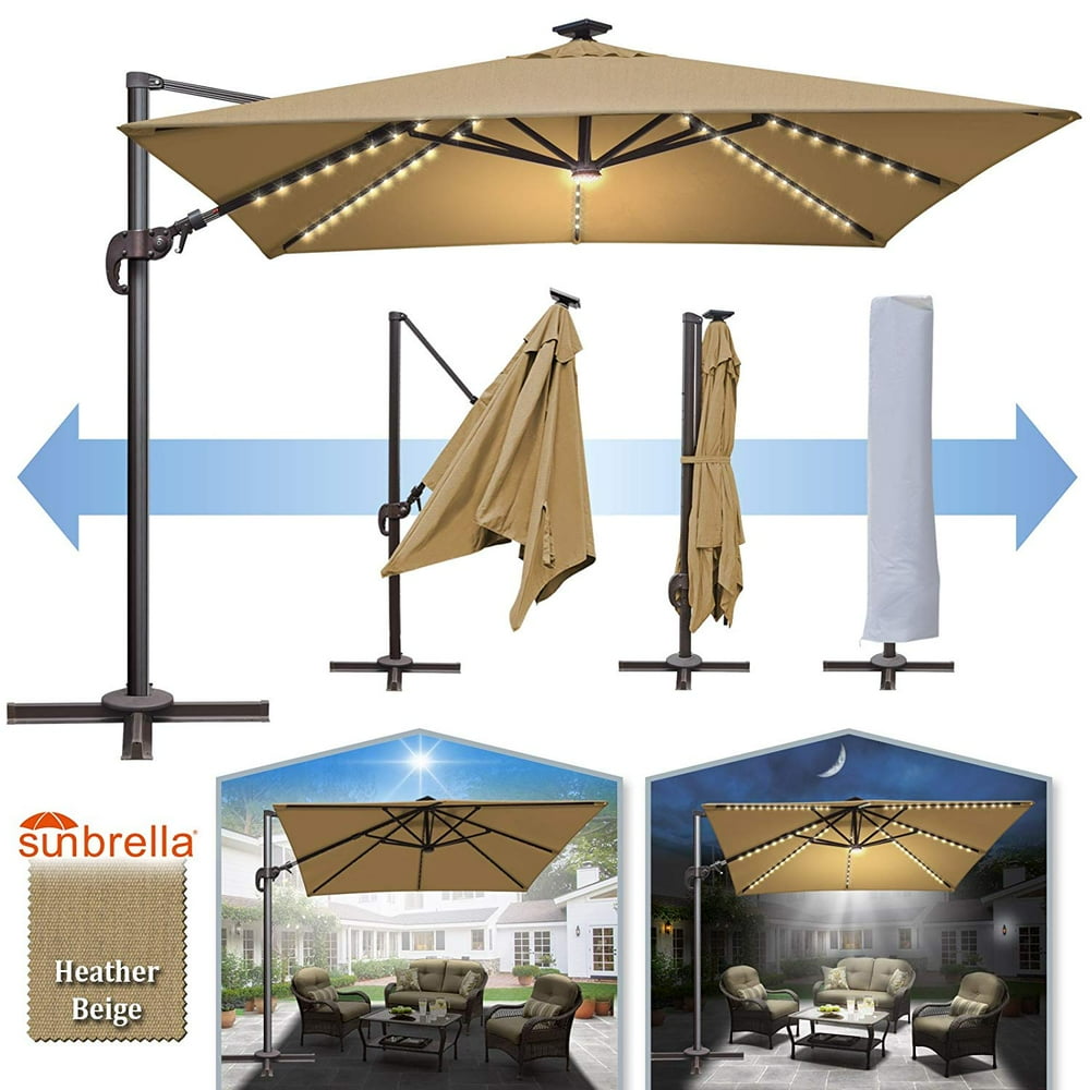 Sunrise 10' x 10' Deluxe Cantilever Big Roma Umbrella, Outdoor Hanging Offset Solar Umbrella