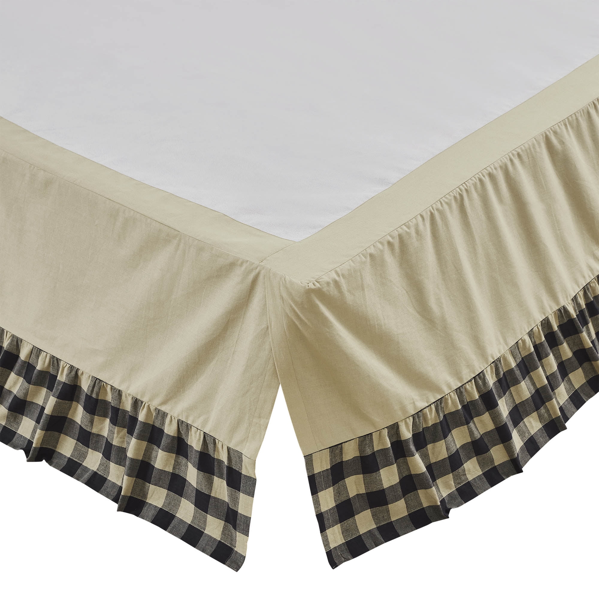 VHC Brands My Country Farmhouse Bedding for Bedroom Dust Ruffle Gathered Checkered Queen Size Bed Skirt, Tan Navy