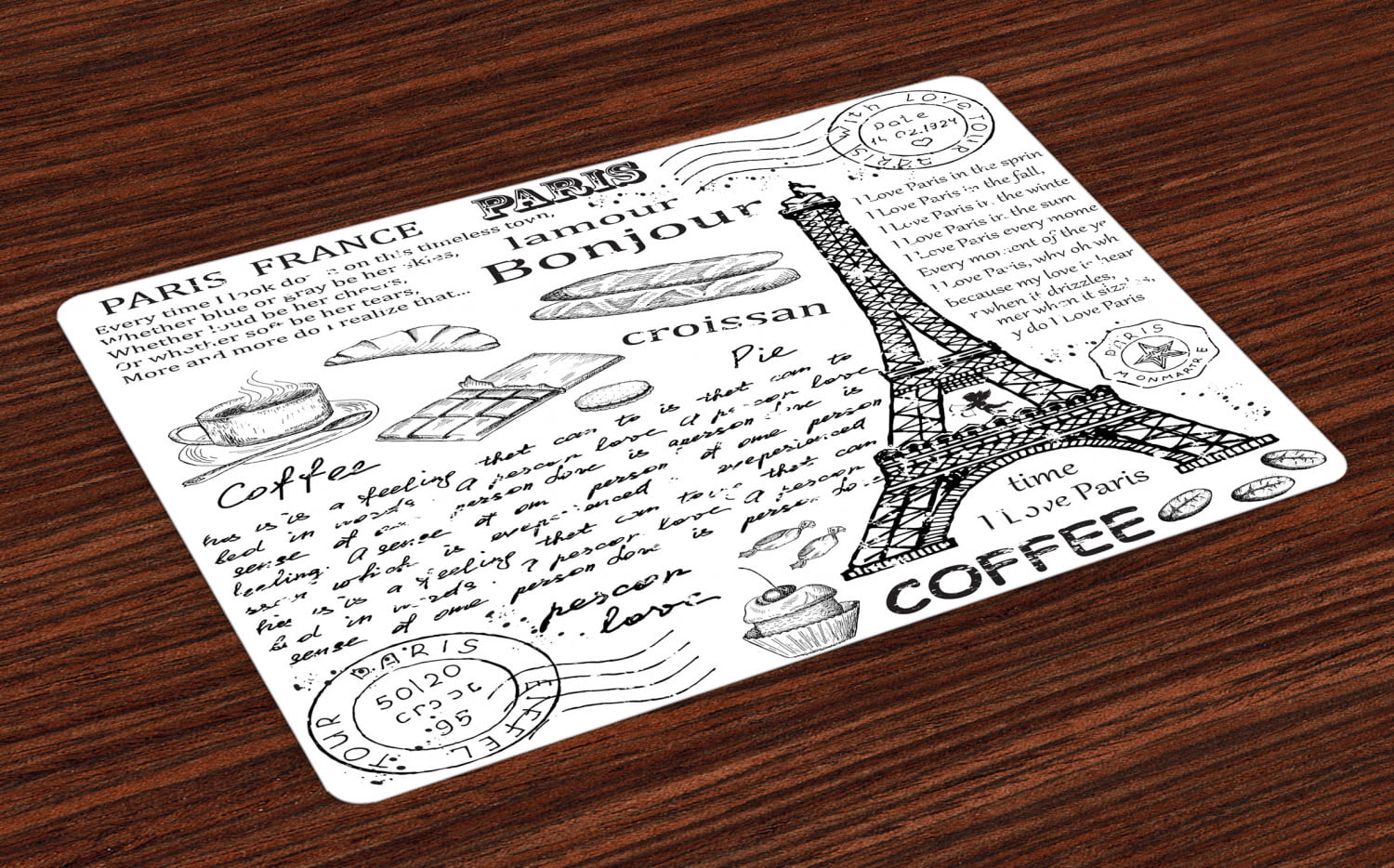 Round Placemats Set of 4 Eiffel Tower City Polyester Table Placemats Washable Heat Resistant Non-Slip Table Mats for Dining Table