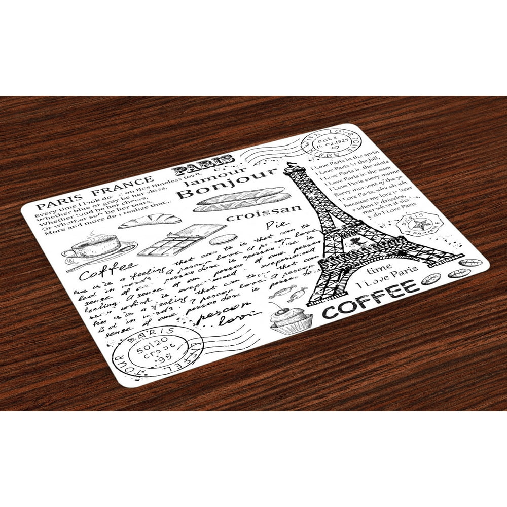 Paris Placemats Set of 4 Traditional Famous Parisian Elements Bonjour