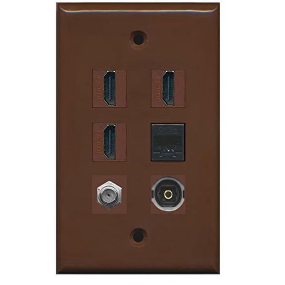 RiteAV - 3 HDMI 1 Port Coax Cable TV- F-Type 1 Port Toslink 1 Port Cat5e Ethernet Wall Plate - Brown