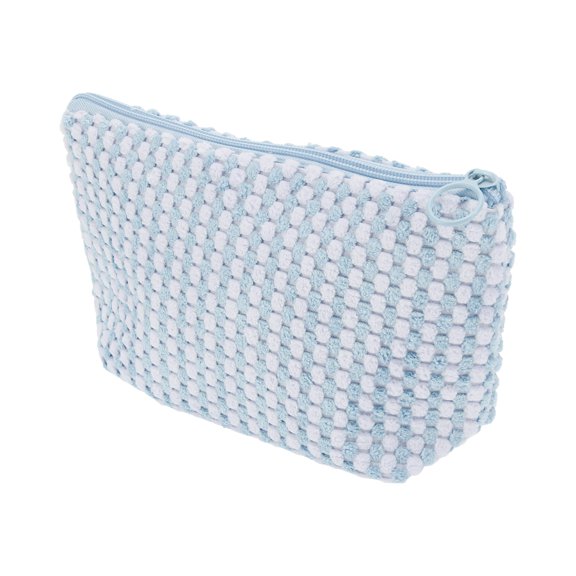 1 Pc Women Trapezoidal Makeup Bag for Vacation Outdoor Activities Travel Blue Plush