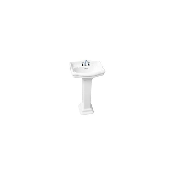 Art Deco Pedestal Sink - 19 Inch Vitreous China Lavatory - Elegant Bathroom Sink with Hardware