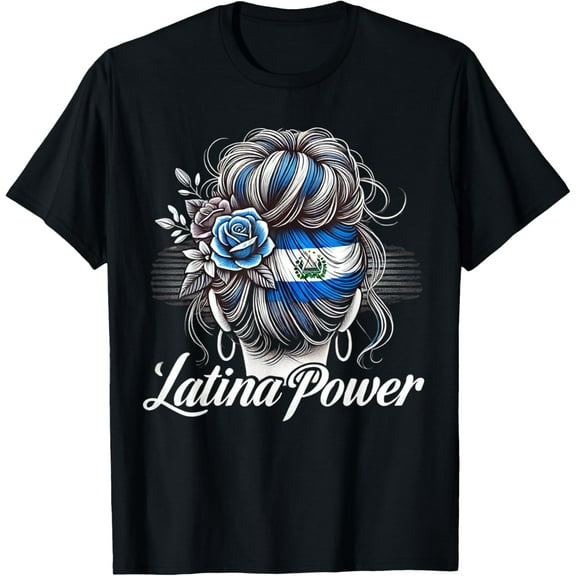 Hispanic Heritage Month Latina Power El Salvador Flag Women T-ShirtMen and women, Black T-shirt, size: Extra large