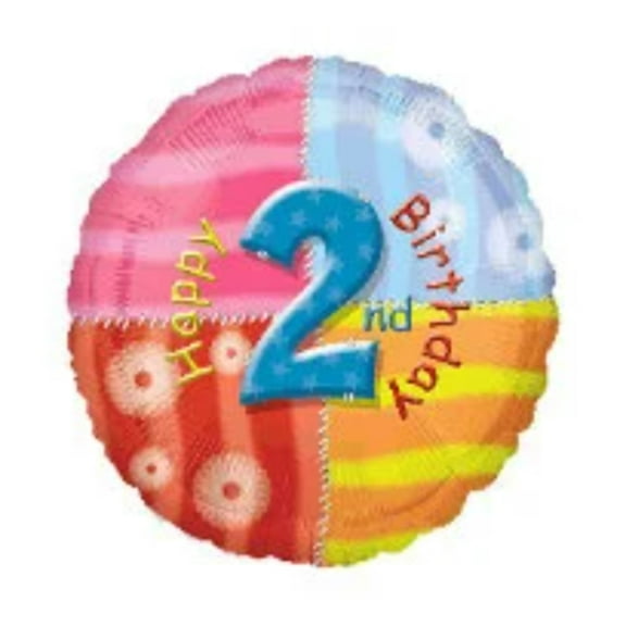 18" HAPPY 2ND BIRTHDAY STICHED Pattern Balloon  Party Supplies Decorations Foil Mylar Balloon