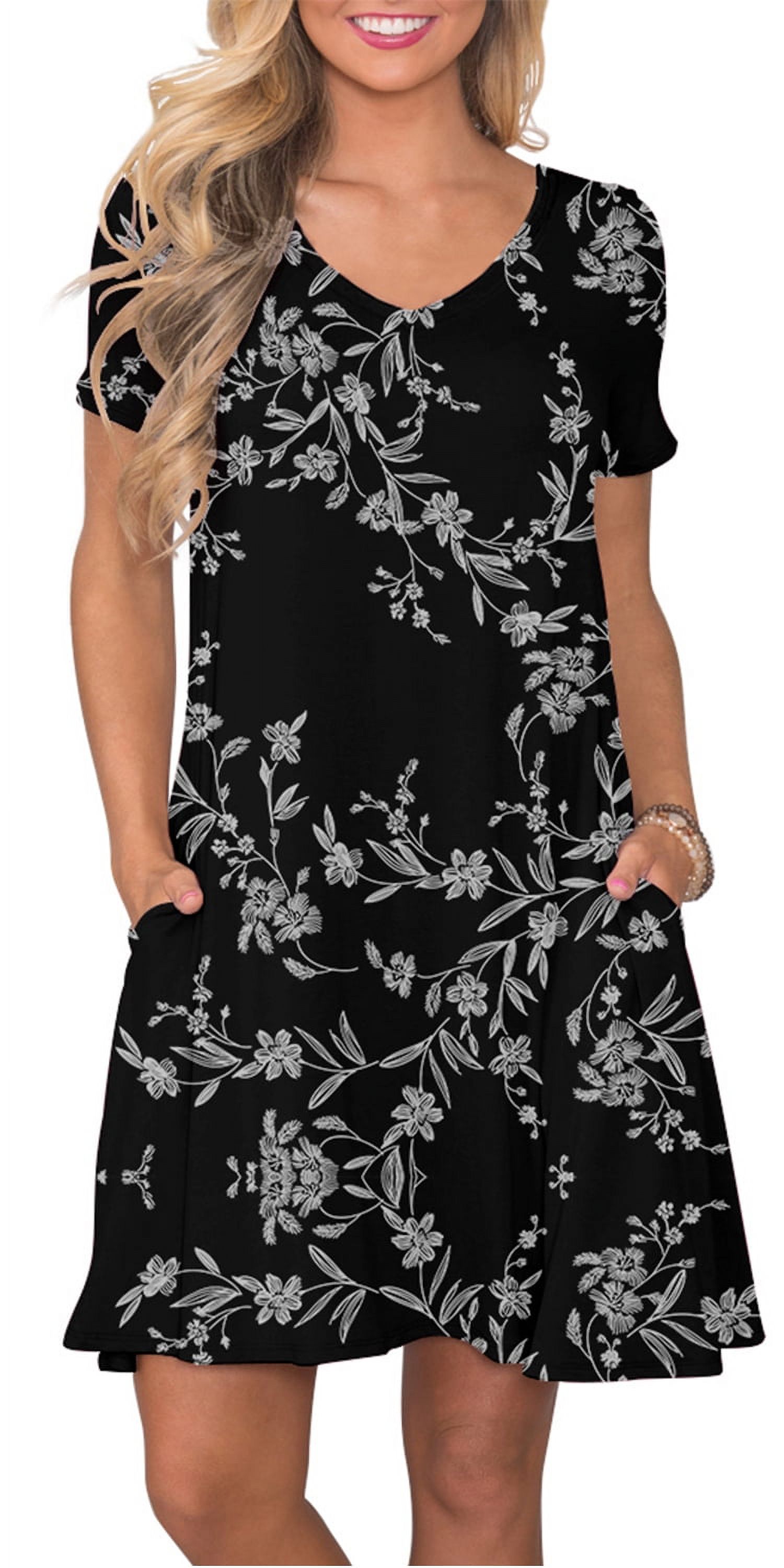 ANYJOIN Women's Summer Swing Dress with Pockets, Black
