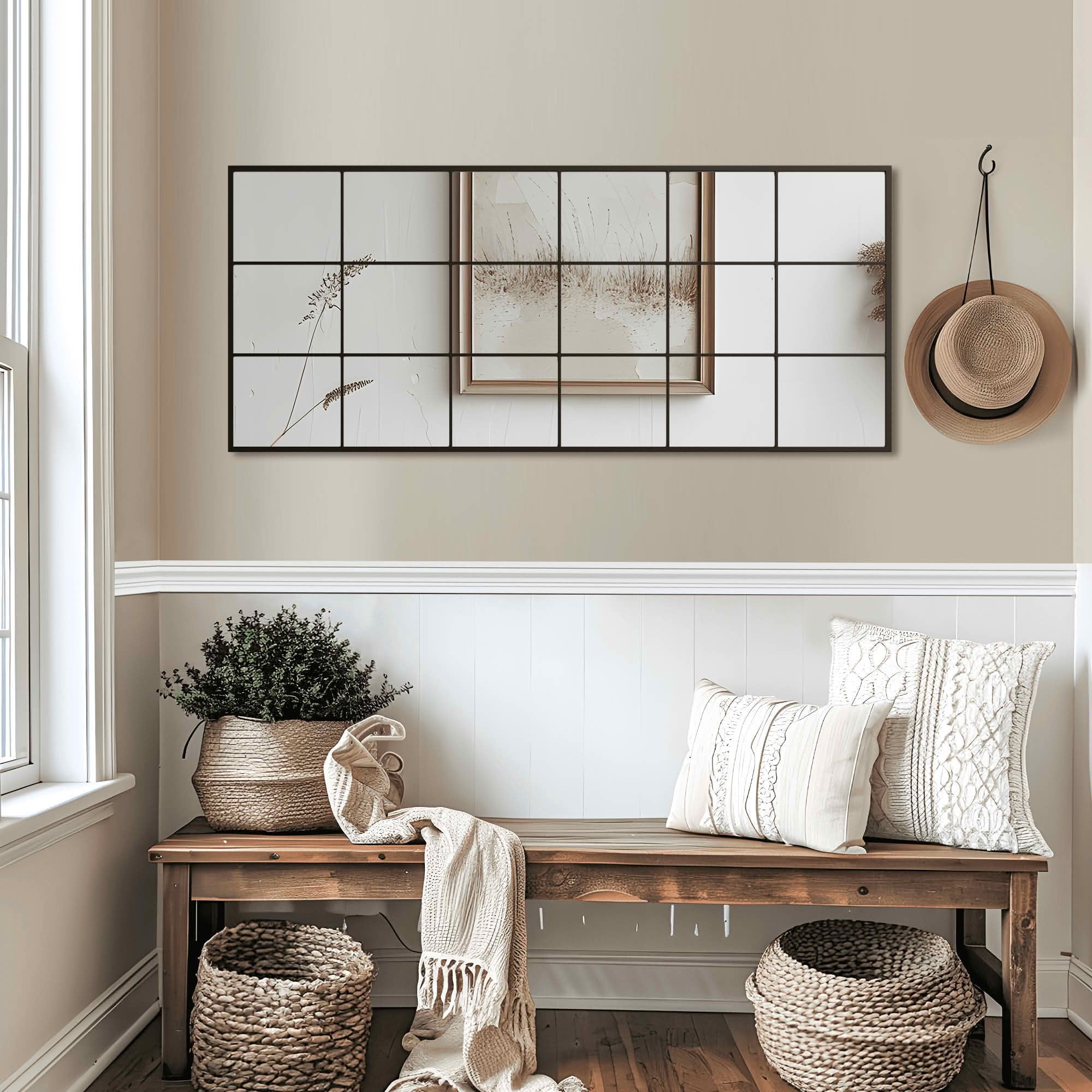 MAYEERTY 69x30x1 Inch Black Metal Grid Right Angle Rectangular Full Length Mirror, No Stand for Bedroom