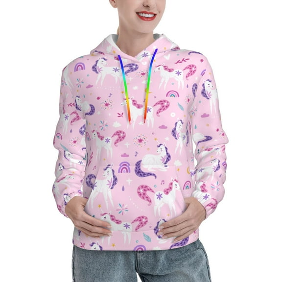Women's Unicorn 3D Printed Hooded Sweatshirt Long Sleeve Pullover Hoodies With Pocket Large