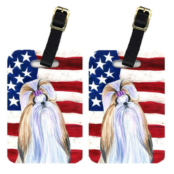 Caroline's Treasures Pair of USA American Flag with Shih Tzu Luggage Tags SS4221BT