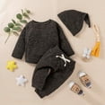 thumbnail image 7 of Scyoekwg Newborn Infant Baby Boys Girls Clothes Sets Fall Winter Warm Knitted Outfits Solid Color Long Sleeve Round Neck Pullover Tops Long Pants Hat Solid Color 3PC Outfits (Dark Gray,9 months), 7 of 7