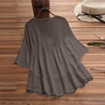 thumbnail image 4 of TIANEK V Neck Womens Shirts Casual Brown Fall Long Sleeve Cotton Linen Womens Plus Size Tops 2023 Fashion Solid Pullover Casual Versatile Loose Fit Daily Blouses, 4 of 4
