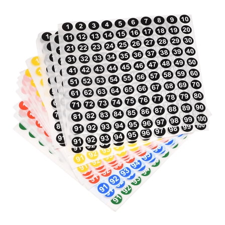 Uxcell Number Stickers, 1-100 Round Number Labels Vinyl Sticker 5 Colors for Sorting Boxes Lockers, 50 Sheets