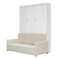 thumbnail image 3 of Queen Size Murphy Bed Has Two Functions of Sofa and Bed with Headboard, Wood Wall Bed Cabinet Bed with Cushion Seat for Multipurpose Guest Room or Home Office, White, 3 of 8