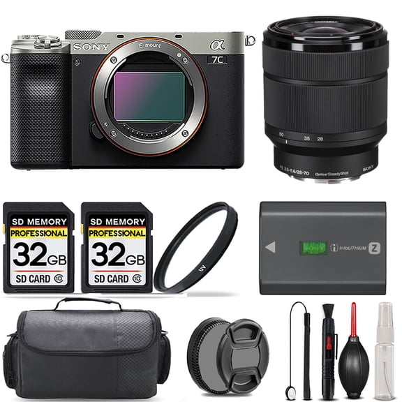 Sony a7C Camera (Silver)   28-70mm f/3.5-5.6 OSS Lens    UV Filter   64GB   Handbag And More! (International Version)