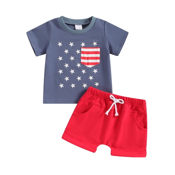 Musuos Baby Boy 4th of July Outfit 3 6 9 12 18 24M StarStripe Print Short Sleeve T-shirts with Elatic Waist Shorts Summer 2Piece Set