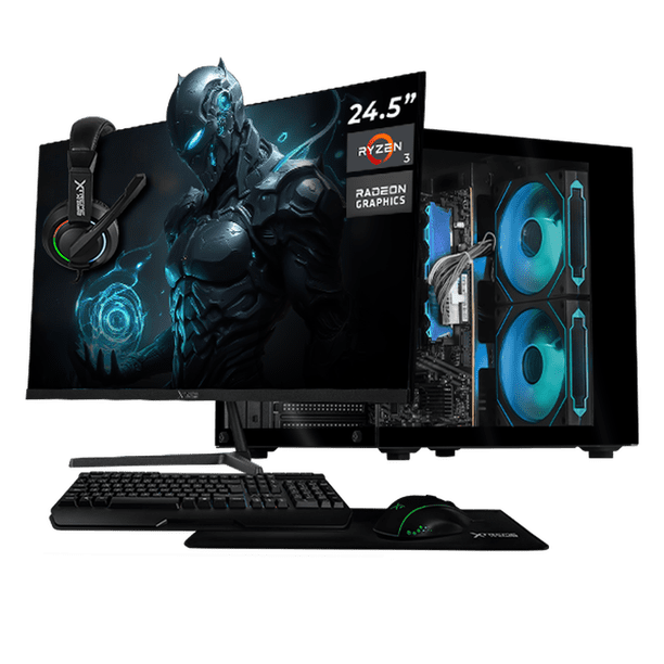 Computadora Escritorio Completa Xtreme PC Gaming AMD Radeon Vega Renoir Ryzen 3 5300G 16GB SSD 500GB Monitor 24.5 100Hz WIFI Black juegos casuales, trabajo y estudio