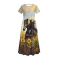 thumbnail image 5 of Uourmeti Girl's Maxi Dress Black Horse Sunflower Print Short Sleeve Long Dresses Crew Neck Elegant Casual Sundress with Pockets, Size 13-14 Years, 5 of 7