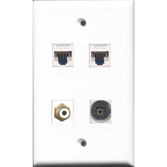 RiteAV - 1 Port RCA White and 1 Port Toslink 2 Port Cat5e Ethernet White Wall Plate