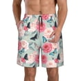 thumbnail image 1 of Sikiie Roses and Butterflies Print Men's Beach Shorts, High Elastic Quick-drying Shorts - with Drawstring and Slip Pockets, Suitable for Beach, Sports, Vacation-Large, 1 of 6
