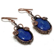 Lapis Lazuli Gemstone Copper Wire Wrap Drop Dangle Earrings Jewelry 1.80" SA 30