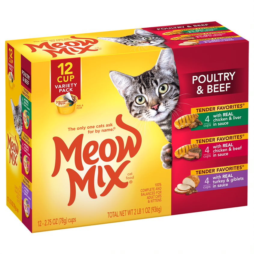 Meow Mix Tender Favorites Poultry & Beef Wet Cat Food Variety Pack, 2