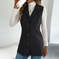 thumbnail image 7 of Amidoa Black Womens Coats Slimming Suit Corduroy Long Vest Button Lapel Collar Sleeveless Waistcoat Jacket for Women L, 7 of 7