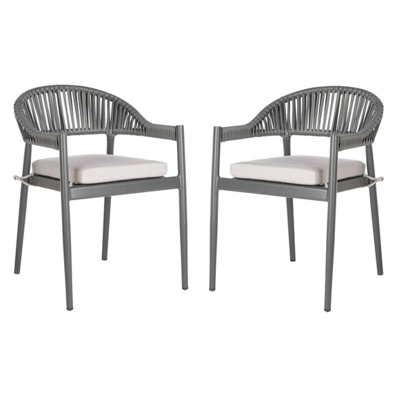 SAFAVIEH Greer Stackable Outdoor Patio Rope Chair, Grey, Set of 2