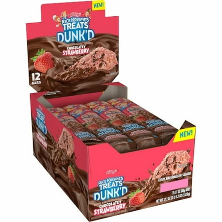 Kellogg's Rice Krispies Treats Dunk'D Mega Bars, Chocolatey Strawberry, 3.1 Ounces per Pack - 12 Count Box