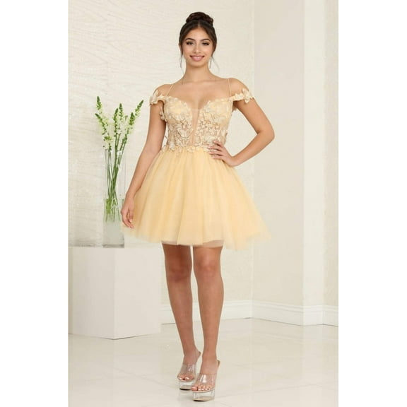 May Queen MQ2090 Juniors Womens A-Line Cold-Shoulder Semi-Formal Dress