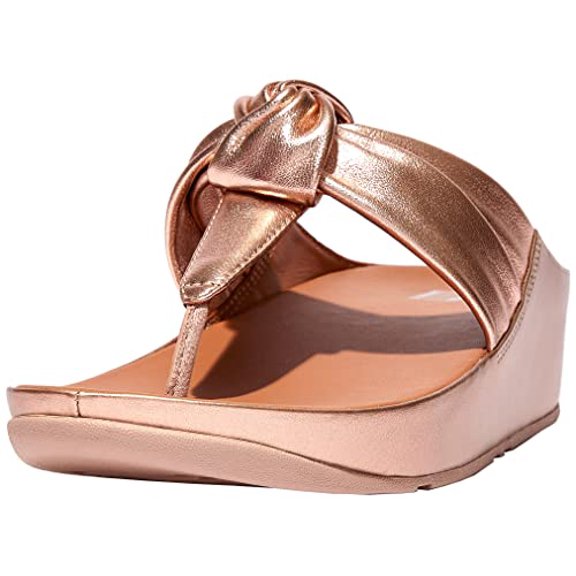 FitFlop Women's Twiss Ii Knot-Strap Leather Toe-Post Sandals, Rose Gold-9