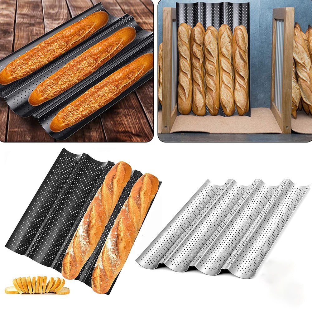 4Loaves Wave French Bread Baking Mold Non-Stick Baguette Pan Kitchen Baking Mold 