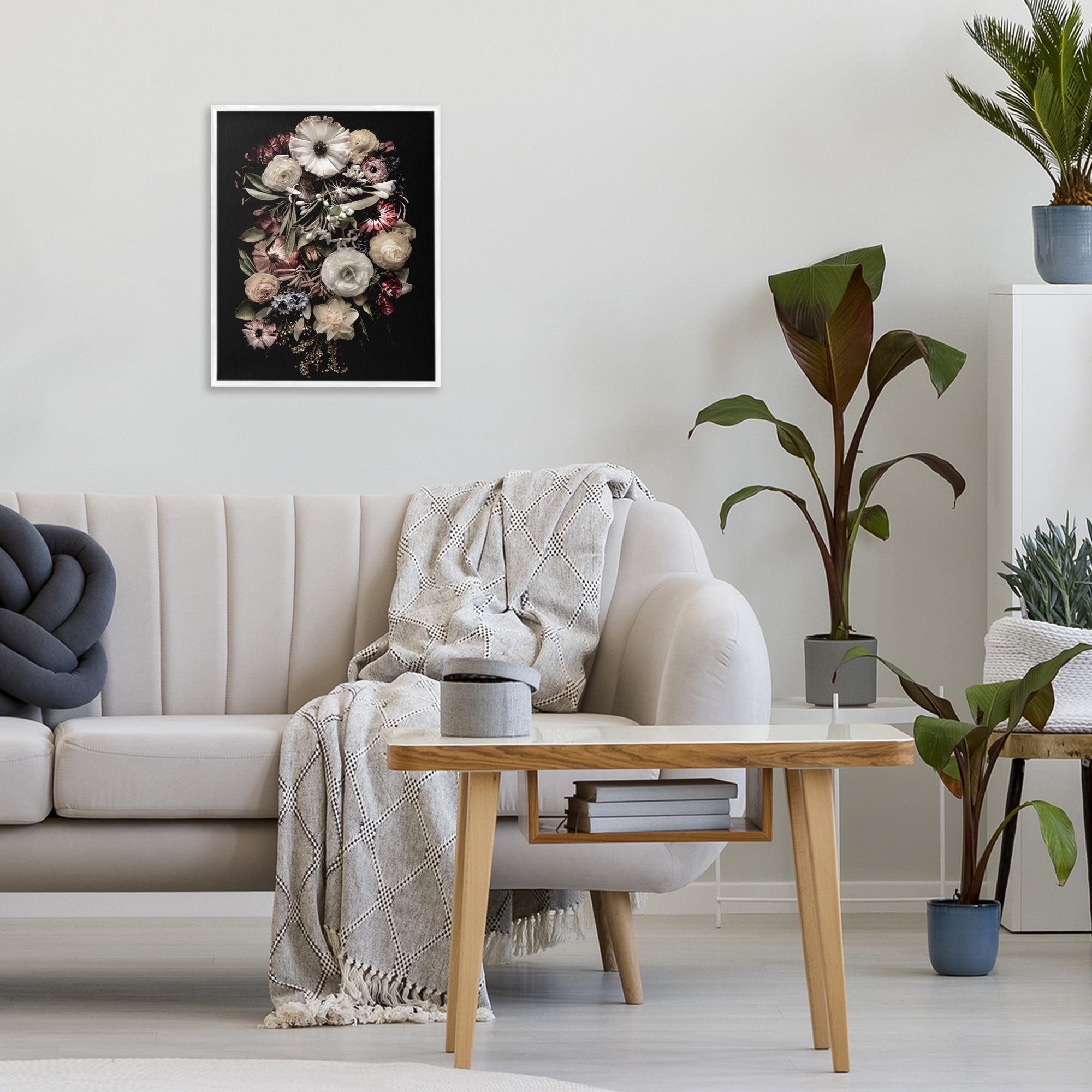 Stupell Industries Pale Yellow Roses Cluster White Framed Giclee Art, design by Carl Kravats