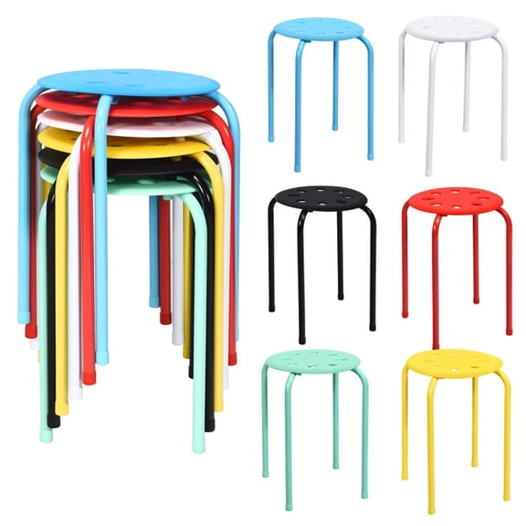 Furnibear Stackable Dining Stools Set of 6 with Steel Frame and Portable Plastic Seat for Kitchen and Dining Room, Multicolor
