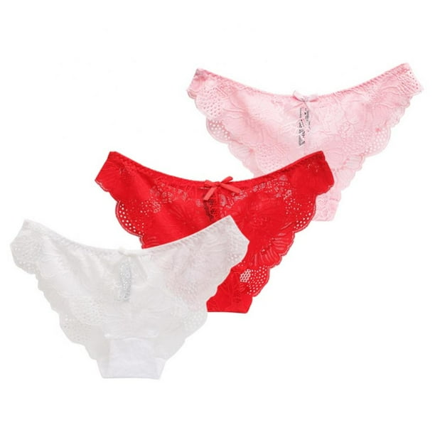 3Pack Women Lowrise Seamless Lace Panties Bow Bikini Panty Breathable
