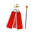 thumbnail image 4 of Conjunto de disfraz de cosplay con corona de rey y bastón, túnica de reina resistente para niños y adultos. Rojo, 4 of 8