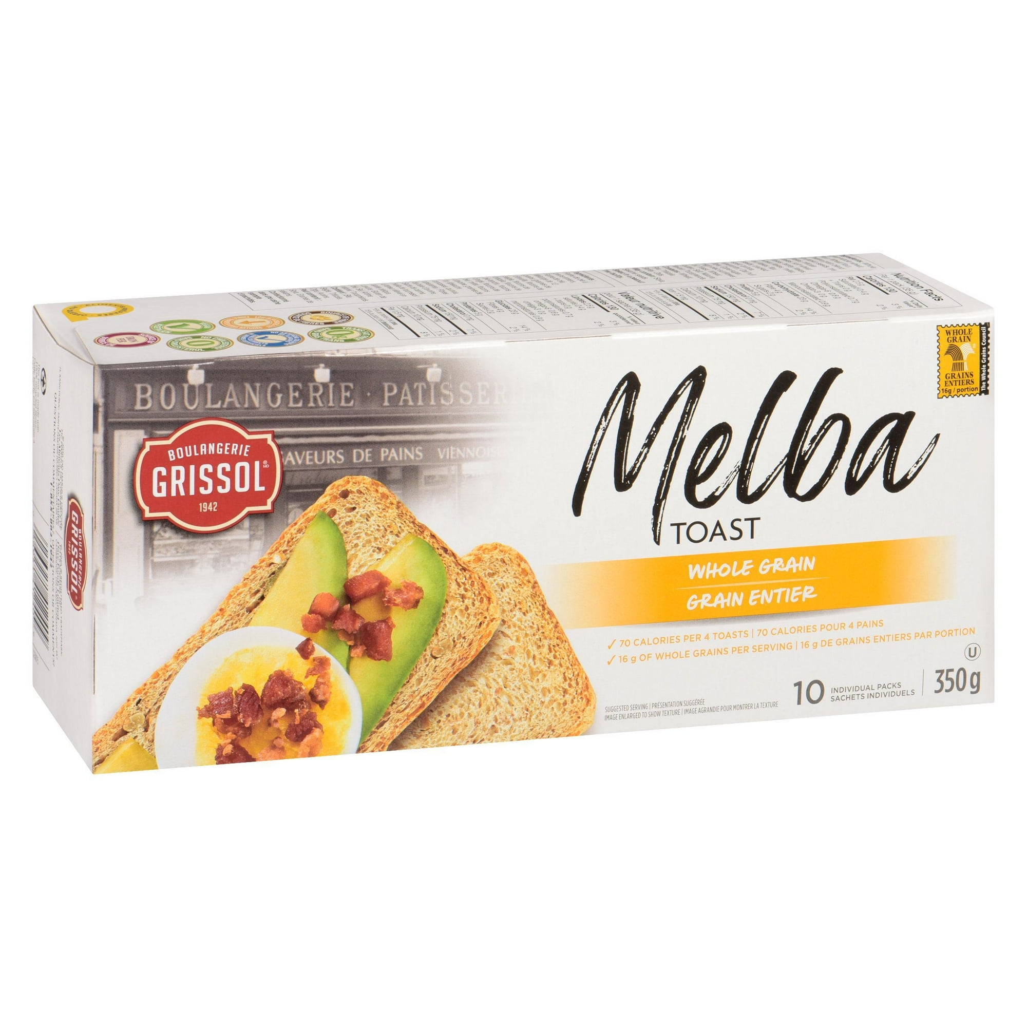 Boulangerie Grissol Melba Toast Whole Grain, Dare, Pack of 10, 350 g