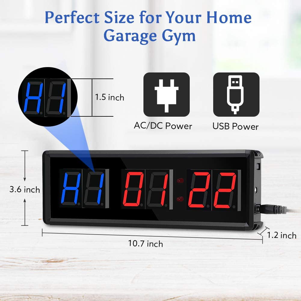 11x3.6inch Seesii LED Interval Timer,Gym Timer Count Down/Up Clock Crossfit Timer Stopwatch with Remote for Home Gym Fitness Workout Garage 