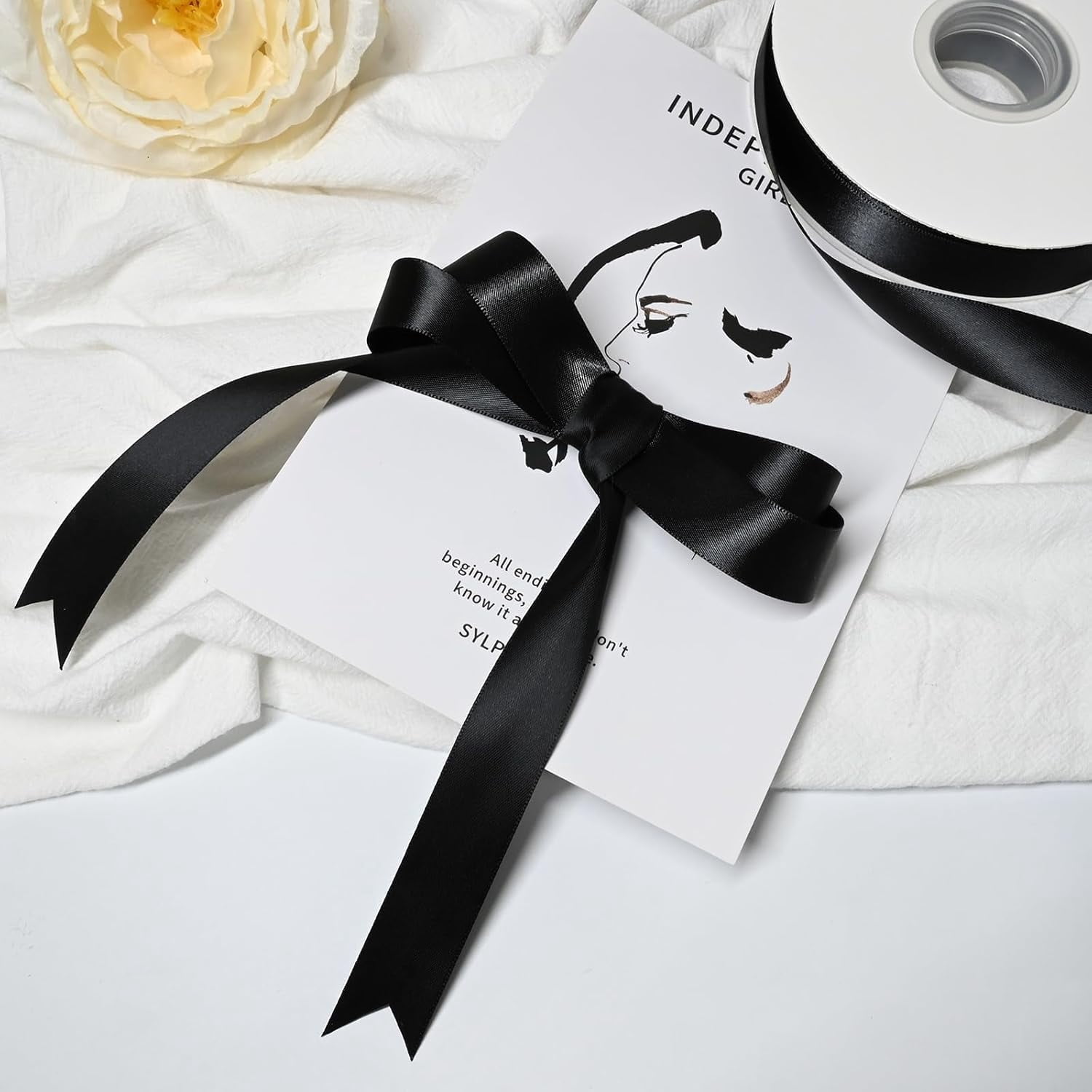 Black Satin Ribbon Double Faced Polyester Satin Ribbons for Gift Wrapping DIY Crafts Weddings Invitations Flower Bouquet Bow Making Home Decor Sewing