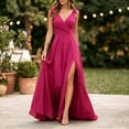 thumbnail image 4 of Hueook formal Wedding Guest Dress for Women Prom V Neck Sleeveless Slit Long Evening Gown Hot Pink 2X, 4 of 7