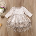 thumbnail image 3 of Bébé bébé Filles Robe Formelle à Manches Longues Dentelle Pompon Plissé Or Velours Robe Parti Pegeant Tenues, 3 of 8