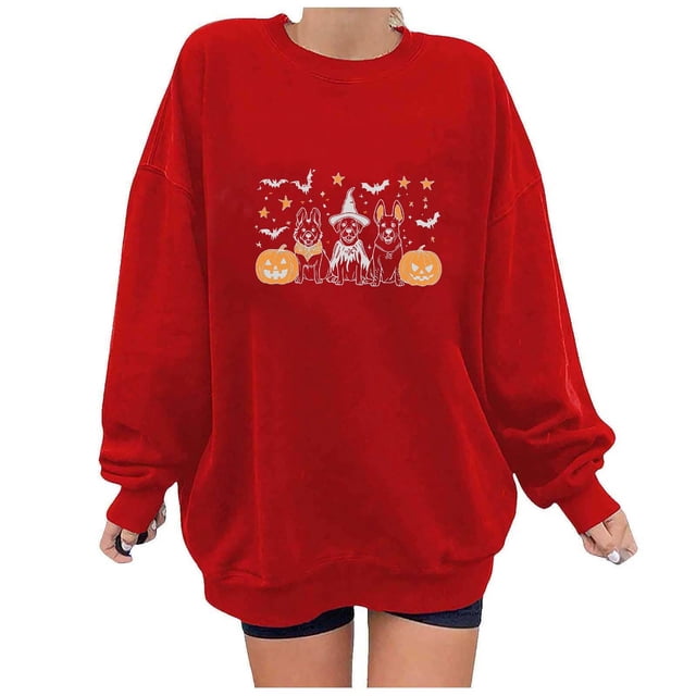 Heisall Womens Sweatshirts Autumn Winter Halloween Print Drop Shoulder Round Neck Long Sleeve 2025 New Style Fashion Casual Hoodies