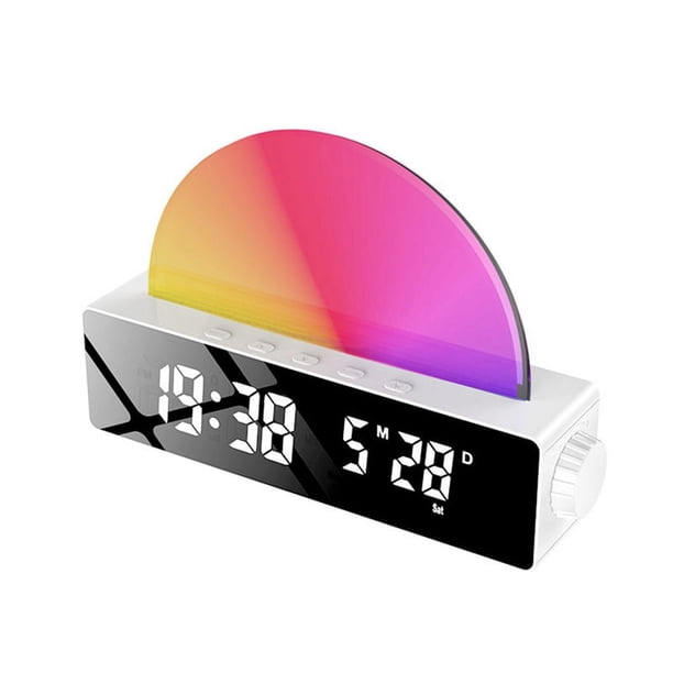 Despertador de Amanecer, Simulador de Amanecer con Luz de Despertador, LáMpara de Sol de Noche, Luz Multicolor con Cargador USB, Blanco