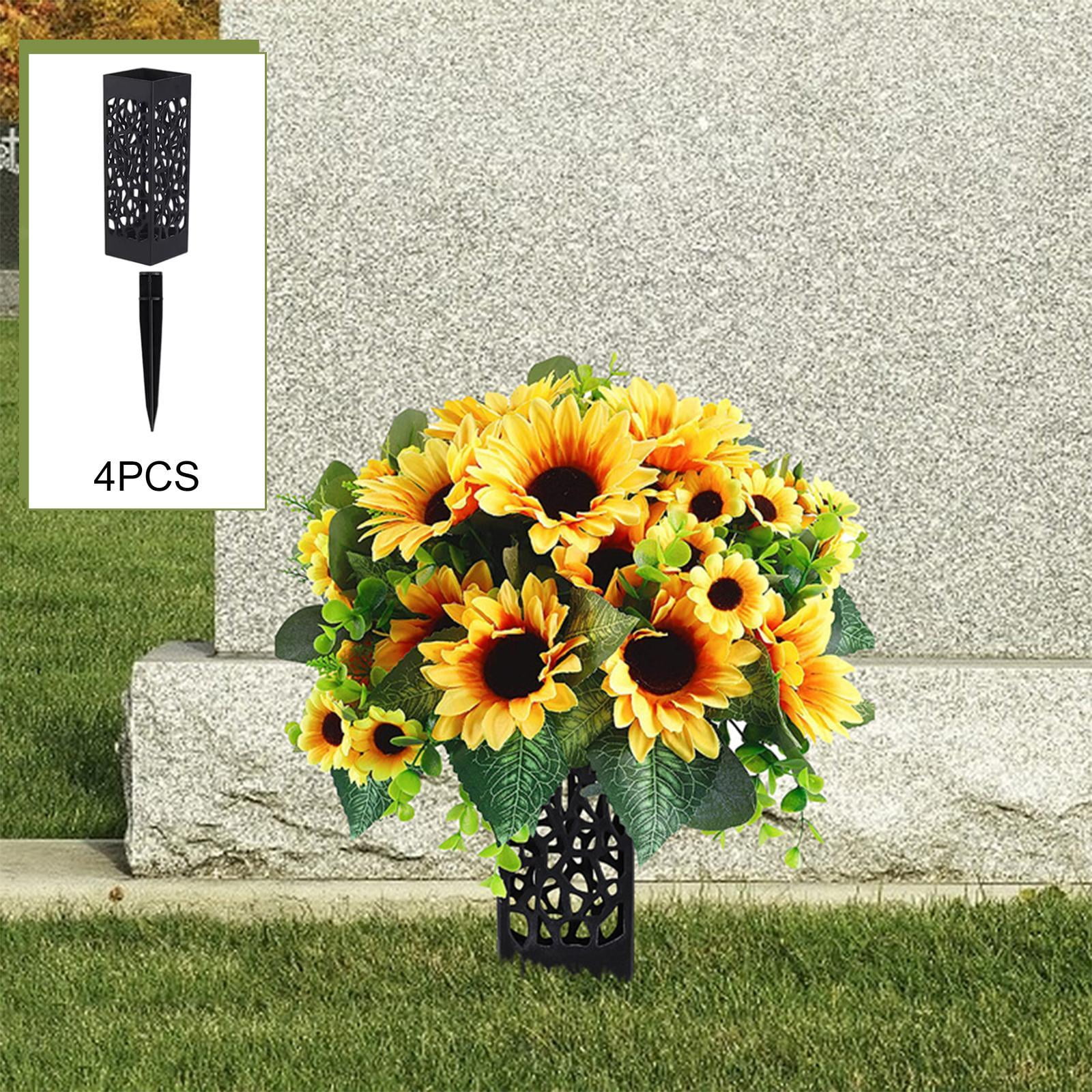 Grave Marker Flower Rack Ground Memorial Tombstone Vase Black