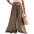 thumbnail image 3 of HAJWOH Women Boho Wide Leg Palazzo Pants, Elastic High Waist Flowy Crinkled Beach Trousers with Matching Belt & Pockets, Lightweight Summer Vacation Loose Fit Pants(Light Brown,S), 3 of 6