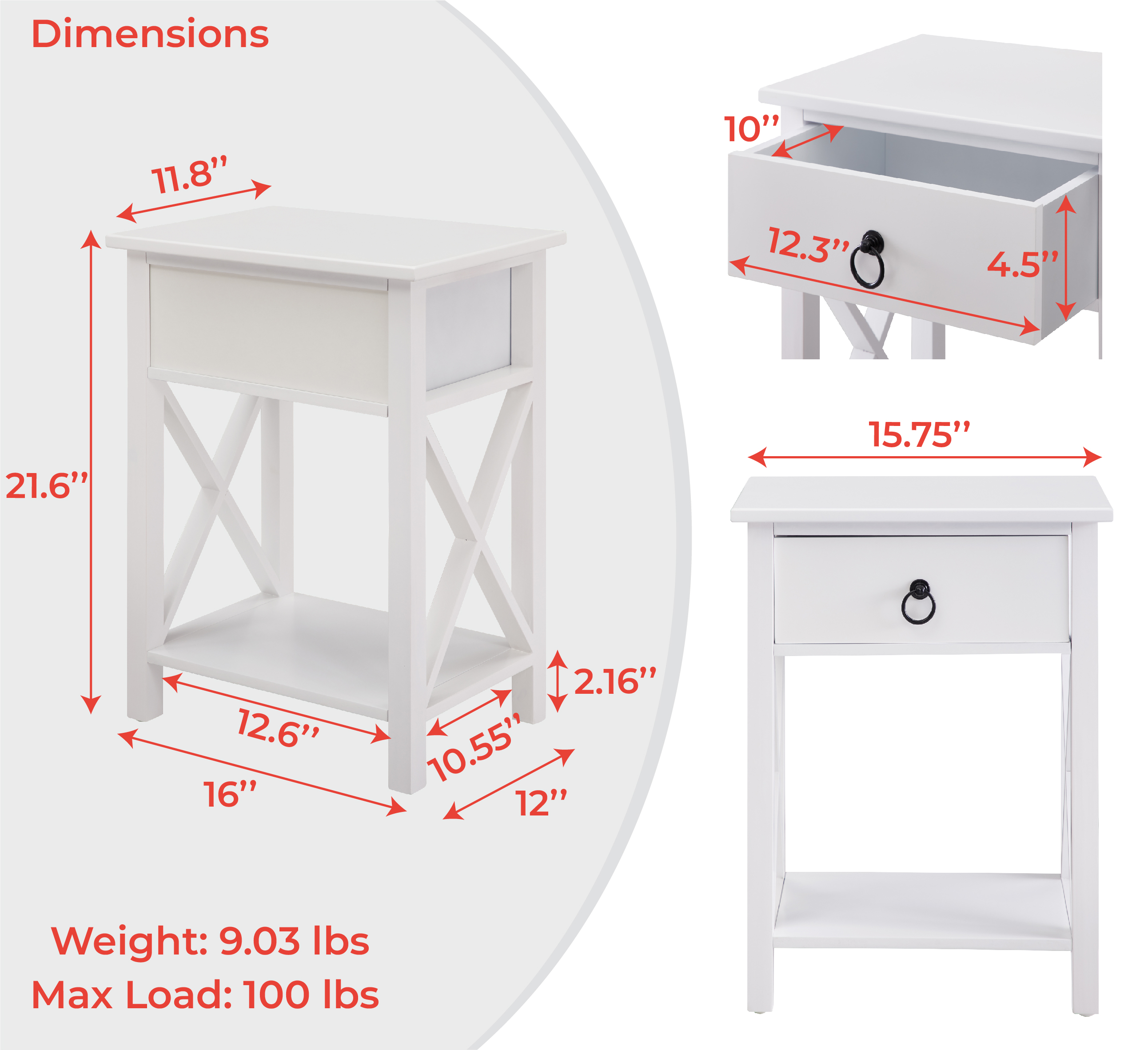 Eily Night Stand Bedside Table with Drawer Wooden Side Tables Bedroom Night Stands for Bedrooms Small Nightstand End Table with Drawer and Shelf Ideal for Small Spaces 1.8 ft Night Stand White - image 3 of 10