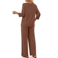 thumbnail image 3 of Fantaslook Pajamas Sets for Women Casual Plus Size Two Piece Lounge Sets 3/4 Sleeve Crew Neck Top Wide Leg Pants Vacation Travel Outfits ; 2XL, 3 of 9