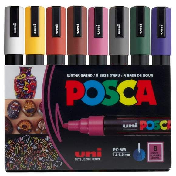 Rotuladores Permanentes Posca oscuros, Juego de 8, a Base de Agua multicolor